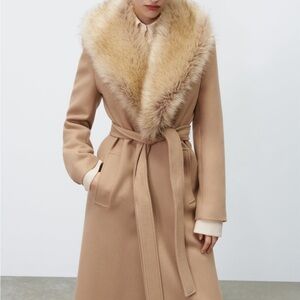 Zara Tan Coat with Faux Fur Collar
